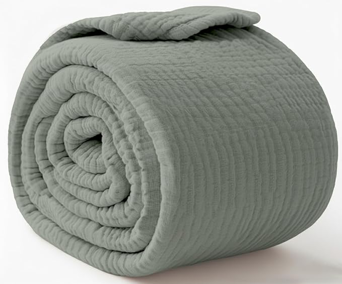 KyraHome 100% Organic Cotton Muslin Blankets for Adults, Couch,50"x60" Plant Dyed Breathable Lightweight Gauze Summer Throw Blankets, Travel, All Season, Sage Green