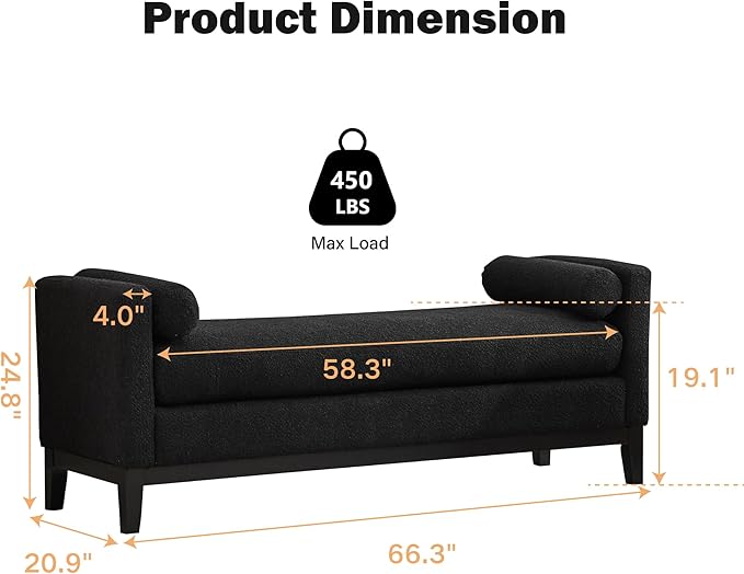 Chifee & Vingol 66" End of Bed Bench King Size Upholstered Boucle Bench for Bedroom Entryway, Black