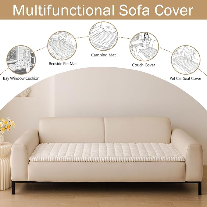 hyha Couch Cover for Dogs Washable, Non Slip Thick Flannel Sofa Protector, Pet Friendly Plush Furniture Cover for Sectional Sofa & Loveseat (White, 27.6" x 82.7")