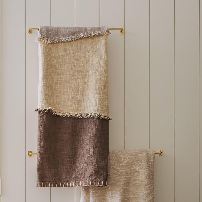 Calm Stitchscape Fringe Throw Blanket 55x60, Beige Cotton Decorative Sofa and Bed Blanket with Fringe Detail, Lightweight All-Season Throw, Handwoven in India, Oeko-TEX Certified