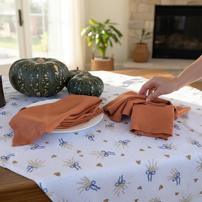 Linen Napkins –100% French Flax – Stonewashed Pure Linen Cloth Napkins - Size 18 Inch x 18 Inch – Set of 4 (Rustic Orange)