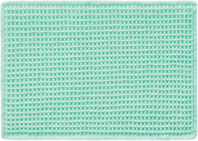Triohero Waffle Bath Mat, Boho Bathroom Rugs Non Slip Washable, Ultra Soft Super Absorbent Quick Dry Farmhouse Bathroom Decor, 24" x 48", Sea Foam Blue