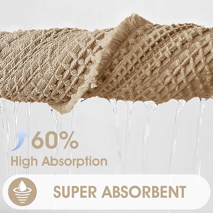Upgraded Waffle Bath Mat Set 3 Piece Beige, Super Absorbent Non-Slip Quick Dry Bathroom Rugs with Tassels, Machine Washable Ultra Soft Boho Bath Rugs for Floor, Toilet Mats Boho Farmhouse Decor
