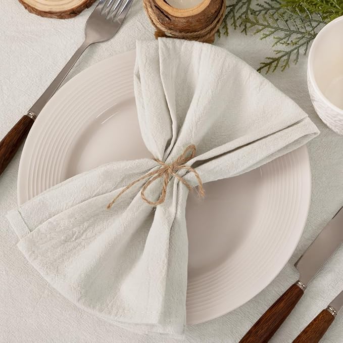 Socomi Cloth Napkins Beige Summer Washable Reusable Bulk Linen Cotton Napkins Set of 6 17"x17" for Wedding Party Bridal Baby Shower Birthday Dining Table Decorations