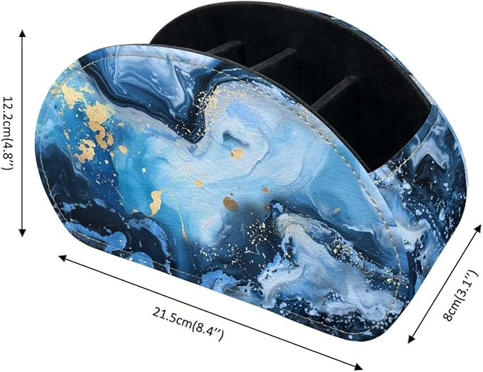 Remote Control Holder with 5 Compartments, Marble Print Office Desk Organizers - TV Stand Decor/Bedside Table Accessory Remote Caddy, Storage for Cosmetic Brushes