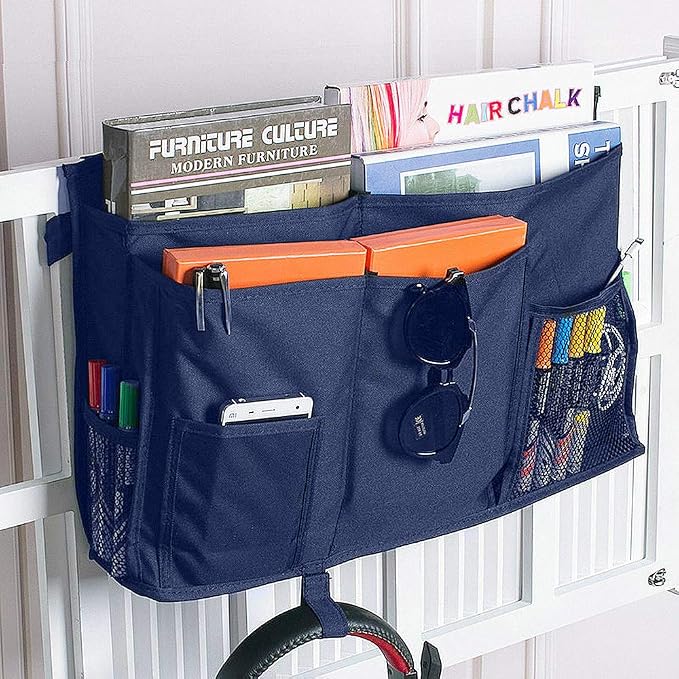 Sugaroom Bedside Organizer - Caddy Storage Bunk Bed to College Dorm & Hospital Rails, Blue