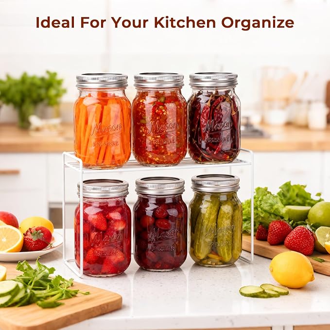 CycleMore Mason Jars 16 oz, 2 Pack Embossed Glass Jars with Silver Split Lids, Decorative Canning Jars for Overnight Oats, Pickles, Pantry Storage and Gifts