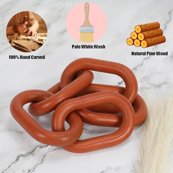HMASYO Brown Wood Chain Link Decor, 5-Link Wooden Decorative Chain Home Decor Accents, Coffee Table Decor, Shelf Decor Aesthetic, Modern Bookshelf Table Decorative Objects for Living Room