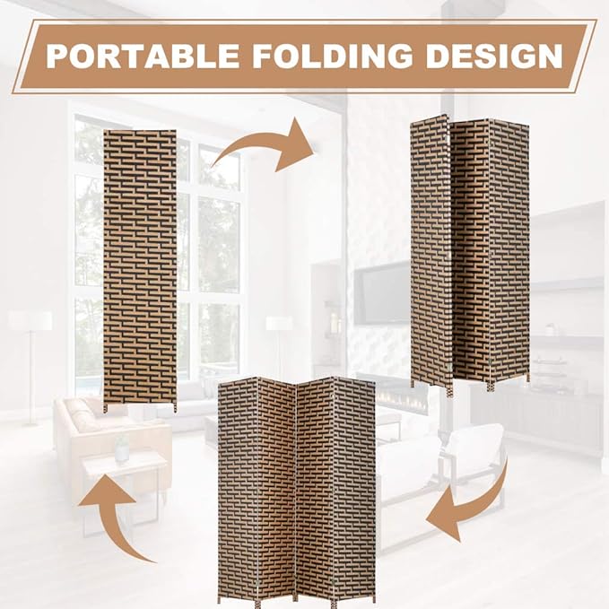 Room Dividers and Folding Privacy Screens 4 Panel 6 ft Foldable Portable Room Seperating Divider, Handwork Wood Mesh Woven Design Room Divider Wall, Room Partitions and Dividers Freestanding, Stack