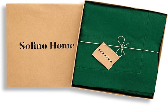 Solino Home Linen Tablecloth for Rectangle Tables 60 x 90 Inch - 100% Pure Linen Christmas Green Table Cloth - Fete, Machine Washable Cloth Tablecloth