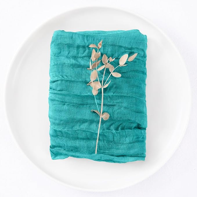 DeZerlor 20 Pack Teal Green Cheesecloth Napkins Summer Cloth Napkins Set of 20 Dinner Napkins Bulk 21x21 Inches for Wedding Bridal Shower Baby Shower Parties