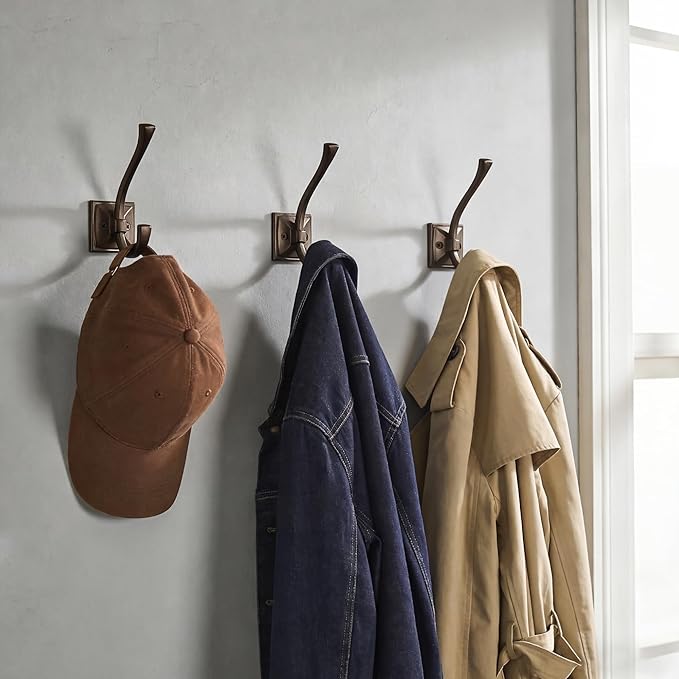 TUNNY 5 Pack Antique Design Wall Hanging Coat Hooks - Brown Coat Hooks Towel Hook for Entry Shoe Cabinet, Wardrobe Bathroom Bedroom Furniture Hardware