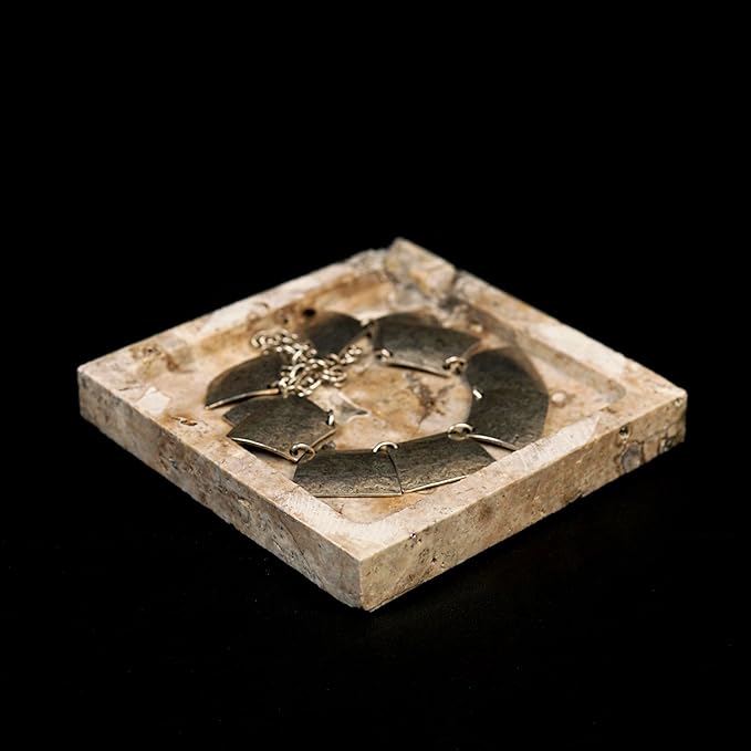 Natural Travertine Marble Square Jewelry Tray, 4.9" – Decorative Stone Accessory Dish for Rings, Earrings, Necklaces, Perfume and Keys, Gift for Women (Silver)