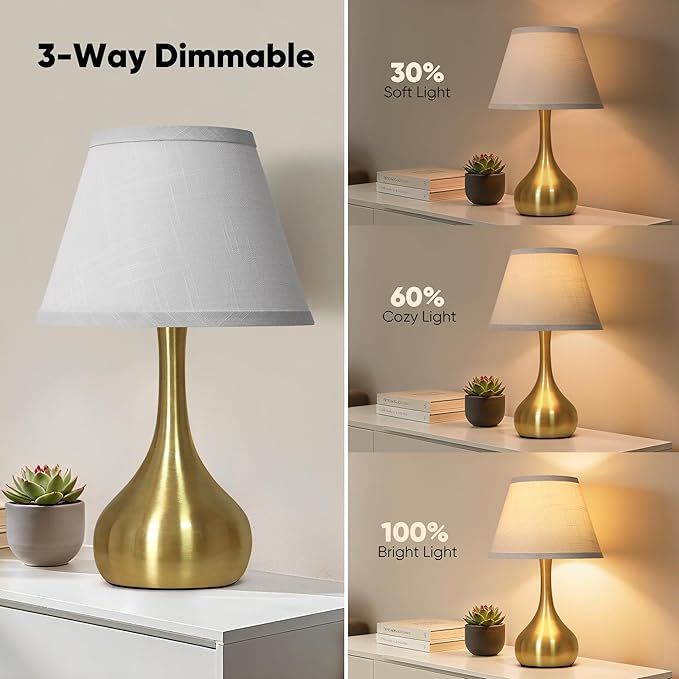 17” Touch Table Lamp for Bedroom Set of 2, 3-Way Dimmable Bedside Lamp for Nightstand, Modern Metal Desk Lamp with Linen Shade for Living Room, Kids Reading, Dorm, Home Office Decor, Bulb Included