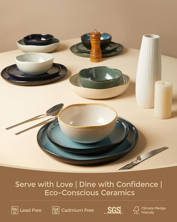 Pokini Large Holiday Dinnerware Sets for 8, Ceramic Plates and Bowls Set, Kitchen Dish Set, Microwave & Dishwasher Safe Dishware, Perfect for Christmas & Thanksgiving, Yellow White