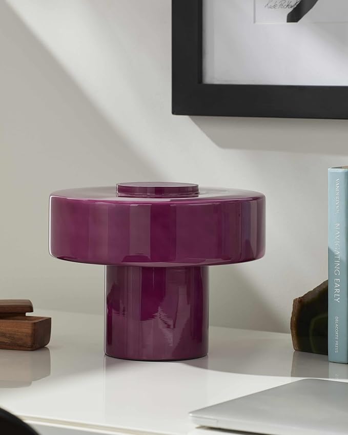 BoutiqueRugs Lauenhagen Contemporary Geometric Glass Bedside Table Lamp for Bedroom Nightstand - Modern End Side Lighting for Living Room - Magenta - 7" H