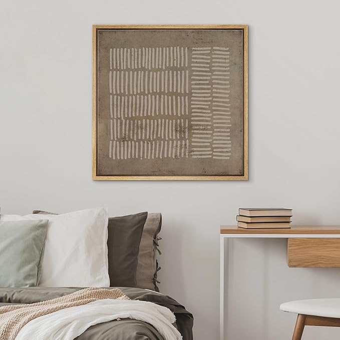 SIGNWIN Framed Canvas Print Wall Art Brown White Grunge Geometric Lines Abstract Shapes Modern Art Decorative Boho Relax/Zen Nordic for Living Room, Bedroom, Office - 24"x24" Natural