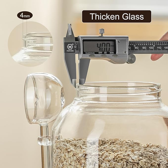 Wissy&Konny 1 Gallon Glass Jar with Lid 2Pack, Borosilicate Large Glass Flour Sugar Storage Containers for Tea,Cereal, Egg and More,Leak-proof Screw Lid (2 Spoons)