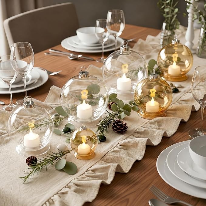 Natural Ruffled Table Runner 72 Inches Long Scalloped Table Runner Rustic Cotton Tabletop Farmhouse Decor for Baby Shower Bride Shower Birthday Party Holiday Wedding (Solid Color)