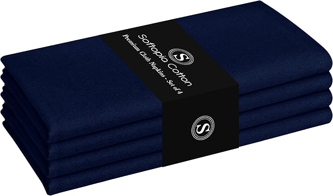 Cloth Napkin 17Inch x 17Inch, Washable & Reusable Napkins, Set of 4, Durable, Absorbent, Soft Linen Table Napkins for Fall, Parties, Holiday, Lunch, Dinner, Everyday Use, Navy Blue