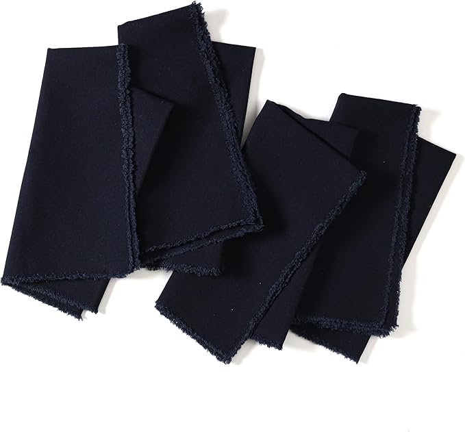 Ramanta Home Cloth Napkins Set of 4 Navy Blue 18x18 Inch - Spring Soft & Durable Frayed Dinner Napkin for Easter Wedding, Birthday | Heavy Weight Fabric Table Linen for Everyday Use Family Dinners