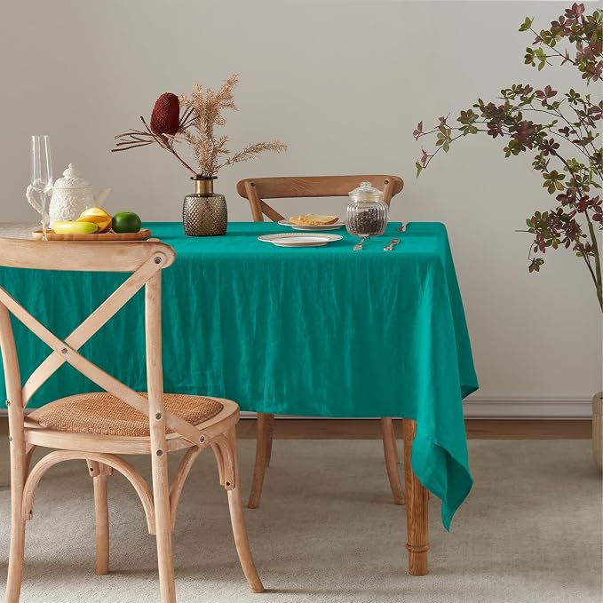 TOSMO 100% French Linen Rectangle Tablecloth, 108LX60W Prewashed Natural Linen Table Cloth for Farmhouse Dining, Buffet Parties, Picnic, Events, Weddings & Restaurants