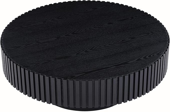 Round Coffee Table Fluted with Sturdy Base, 31.49" Modern Wood Coffee Table for Living/Reception Room, Easy Assembly, Black