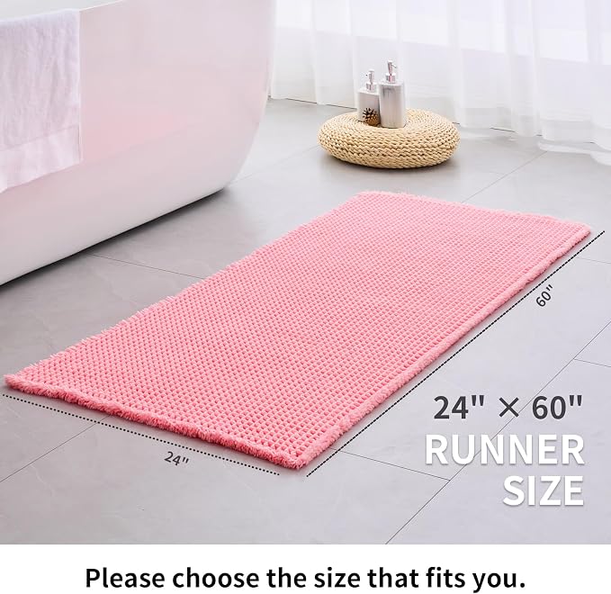 Disolla Waffle Bath Mat, Non Slip Absorbent Bathroom Runner Rug, Washable Quick Dry Ultra Soft Long Bathroom Floor Mat, Large Pink Bath Rug for Tub Shower, 24''x59''