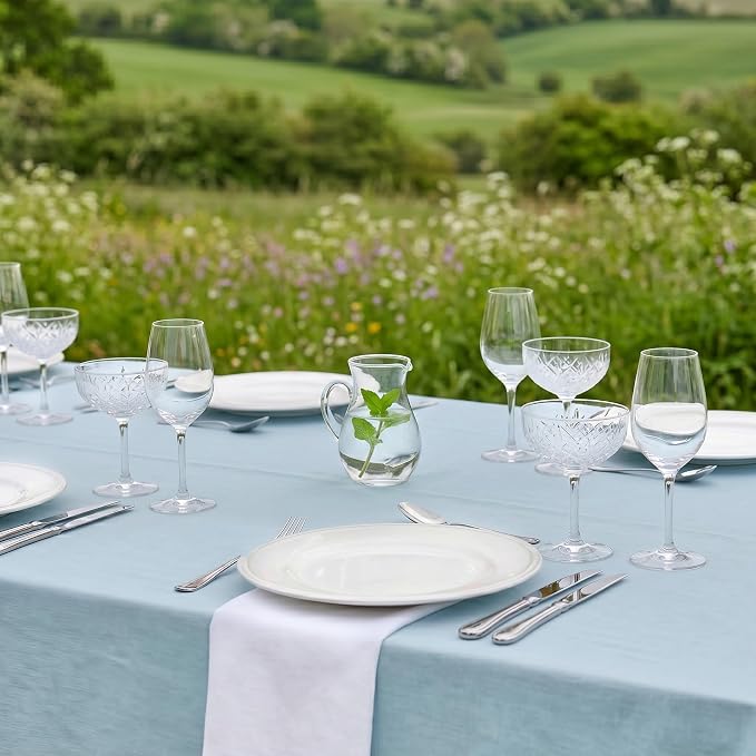 Solino Home Linen Tablecloth 60 x 90 Inch - 100% Pure Linen Ice Water Table Cloth for Rectangle Tables - Fete, Machine Washable Tablecloth for Summer
