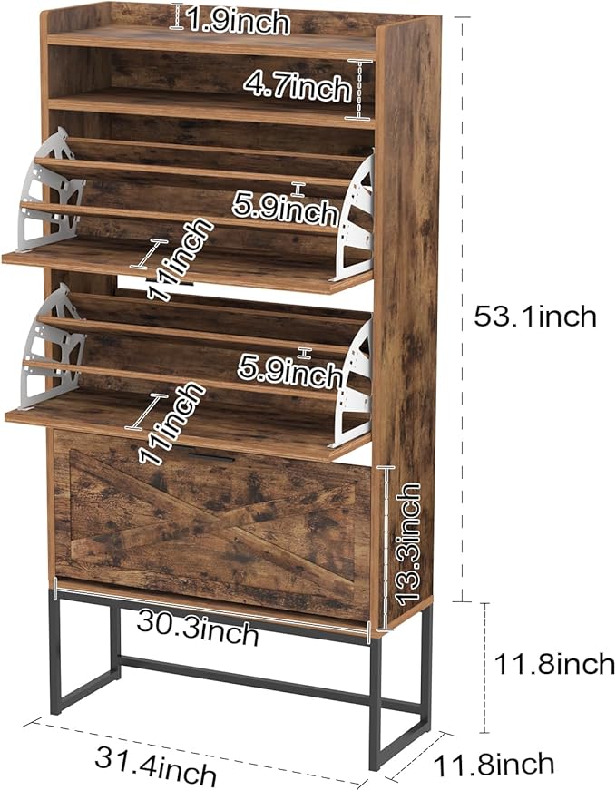 Shoe Storage Cabinet for Entryway, 3 Layers Shoe Cabinet with 3 Flip Drawers, Metal Legs Shoe Organizer Cabinet, Adjustable Shoe Rack Cabinet for Entryway