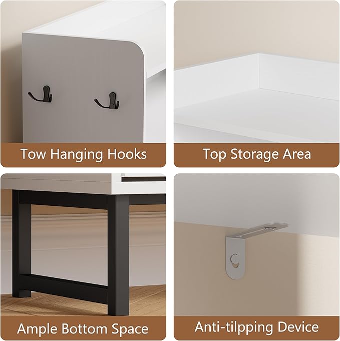 Shoe Cabinet with 3 Flip Drawers, Freestanding Hidden Shoe Storage Organizer for Entryway, Narrow Slim Shoe Rack Cabinet with Open Storage & Hooks for Front Door Entrance, Living Room, Hallway, White