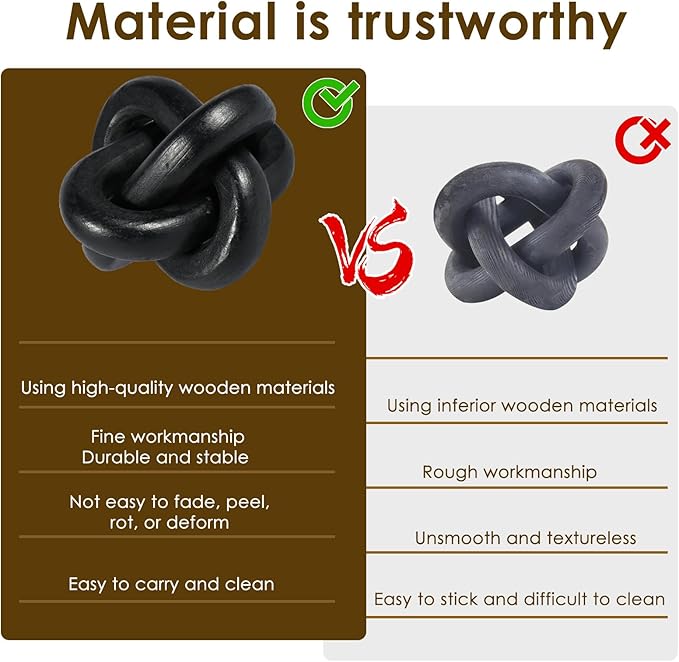 Wood Chain Link Decor 3 Link Wood Knot Decor Wood Knot Art Decorative Wooden Links Knots Rustic Wood Chain Link Decor for Living Room Bedroom Office Decorations (Black)