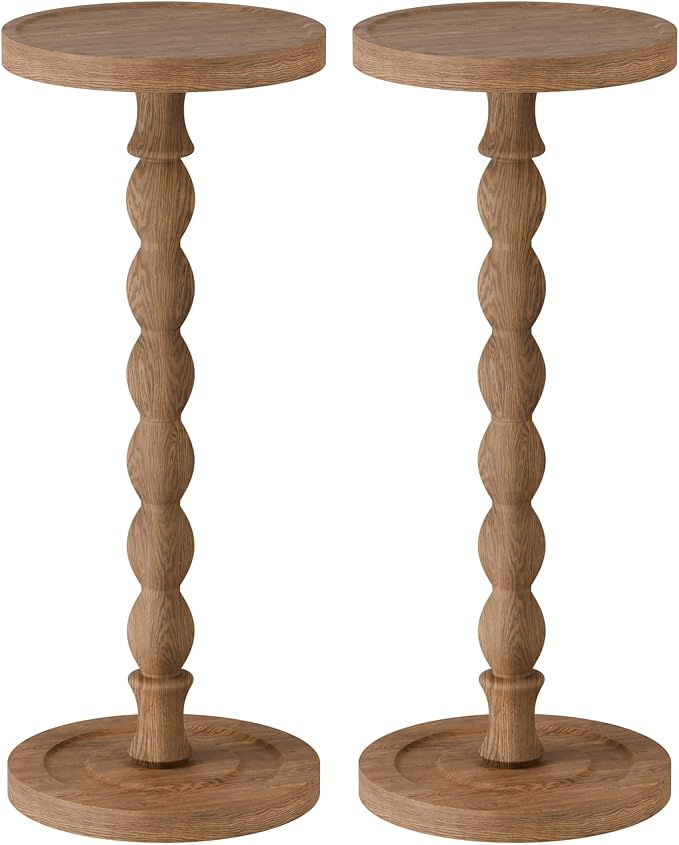 2 Pack Rubber Wood Round Side Table, Solid Wood Small Drink Table for Small Spaces, Modern Accent Tables, End Tables for Living Room, Bedroom and Office (Brown, 9.4 Inch)