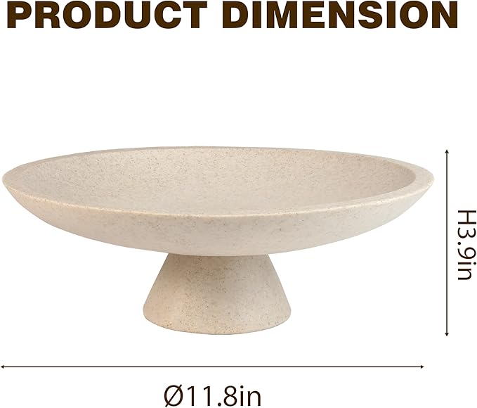 Large Modern Decorative Bowl for Home Decor Fruit Organic Catch All Key Kitchen Entryway Shelf Coffee Table With Pedestal,Artificial Stone Beige
