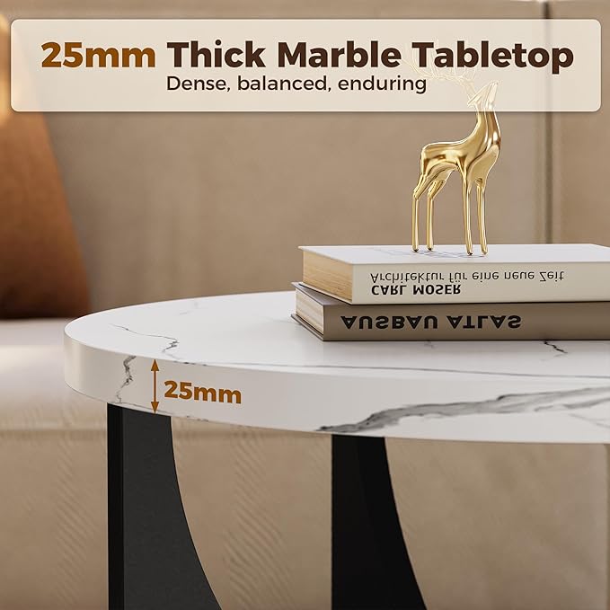LIKIMIO Nesting Coffee Tables Set of 2, 23.6" Small Round Side Tables for Living Room, Wooden End Table, Marble