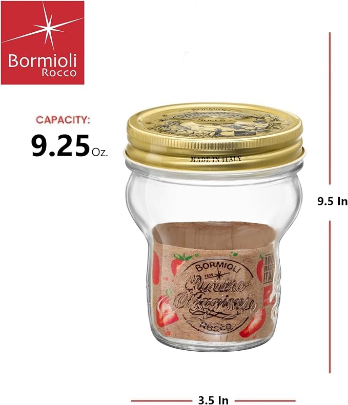 Bormioli Rocco Quattro Stagioni Small Glass Jars (Set of 2) - 9.25 Oz Reusable Food Storage Containers with Twist Lids - Stackable Wide-Mouth Jars for Spices, Snacks & Meal Prep - Made in Italy