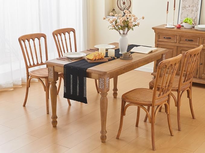 YATOJUZI Black Table Runner Pure Black Boho Table Runners with Tassels 36 Inches Seasonal Small Table Runner Rustic Farmhouse Table Runners for Bohemian Dining Bedroom Kitchen Decor 12x36 Inches