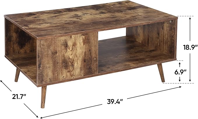 ZenStyle Mid Century Modern Coffee Table, Wooden Retro Coffee Table with Open Storage Shelf for Living Room, Reception, Easy Assembly (Brown)