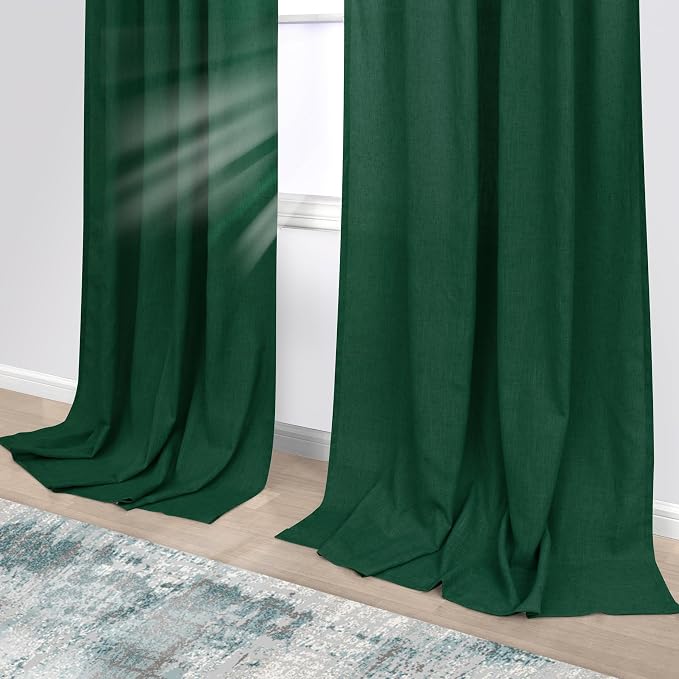 KOUFALL Dark Emerald Green Curtains for Living Room 108 Inch Long,Sheer Linen Holiday Curtains for Bedroom Dining Room 2 Panels Set
