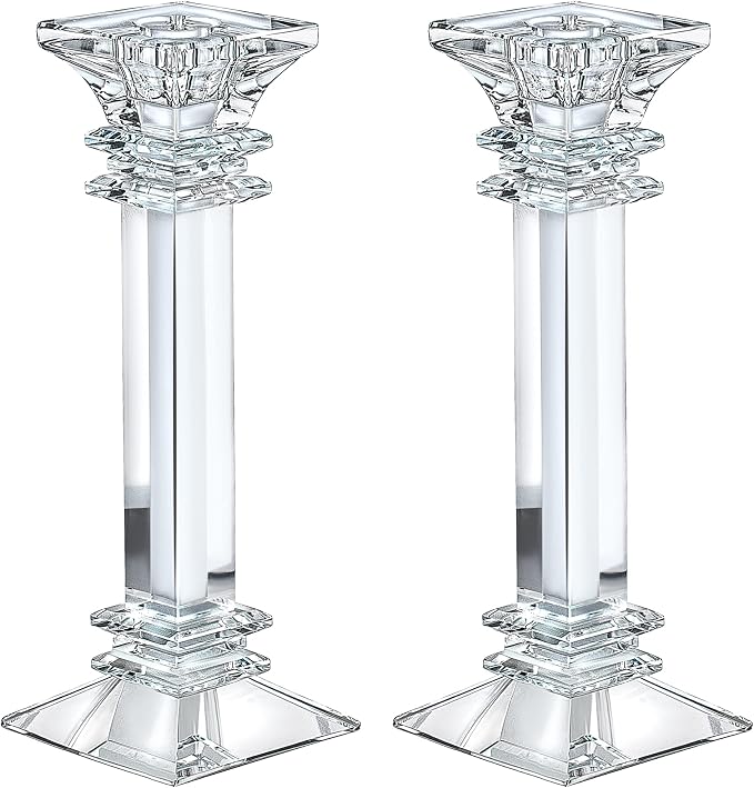 Crystal Candle Holders Set of 2-8" Tall Crystal Candlestick Holders - Ultra Elegant & Modern Centerpiece Home Décor