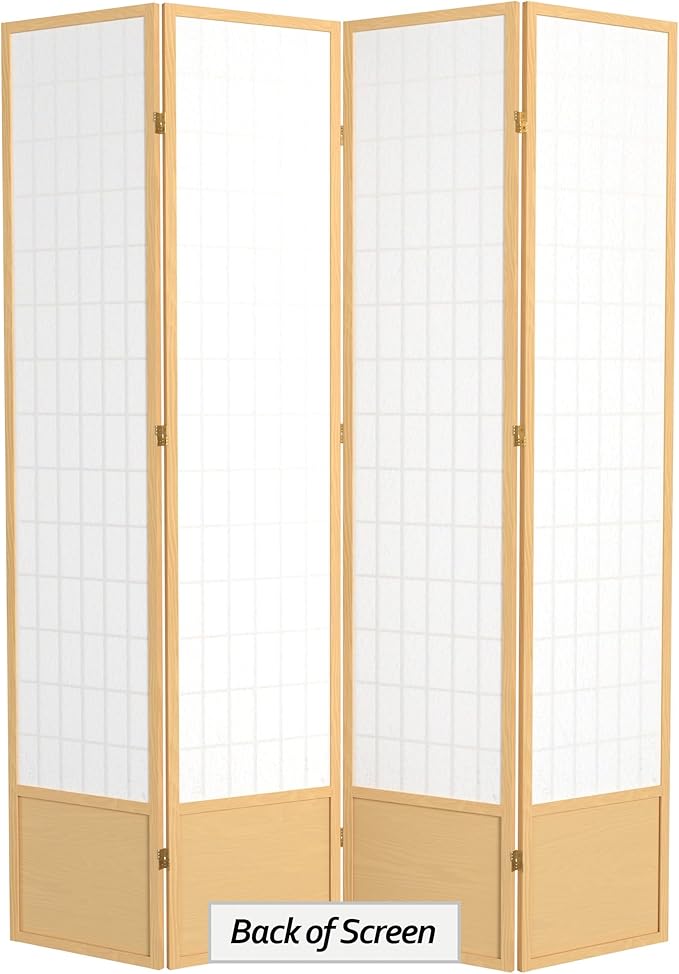 Red Lantern 7 ft. Tall Window Pane Shoji Screen - Natural - 4 Panels