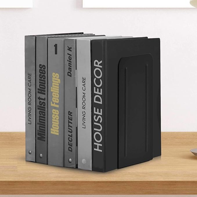 Acrimet Bookends for Shelves, Heavy Duty Steel Metal Book Ends, Non-Skid Book Stopper, Book Storage Holder for Home, Library, Jumbo Large Size 9" H x 4" W x 4 1/2" D, (Black) (1 Pair / 2 Pieces)