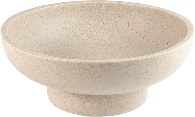 Catch All Decorative Fruit Bowl with Pedestal —Key, Purse & Trinket Holder | Entryway Table, Kitchen Counter, Coffee Console Decor | Modern Minimalist Artificial Stone Beige