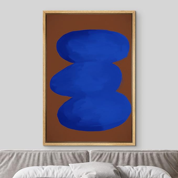 MUDECOR Framed Canvas Print Wall Art Geometric Mid-Century Neon Blue Polygon Abstract Shapes Illustration Minimalism Decorative Bohemian Colorful Zen for Living Room, Bedroom, Office - 24"x36" NATURAL