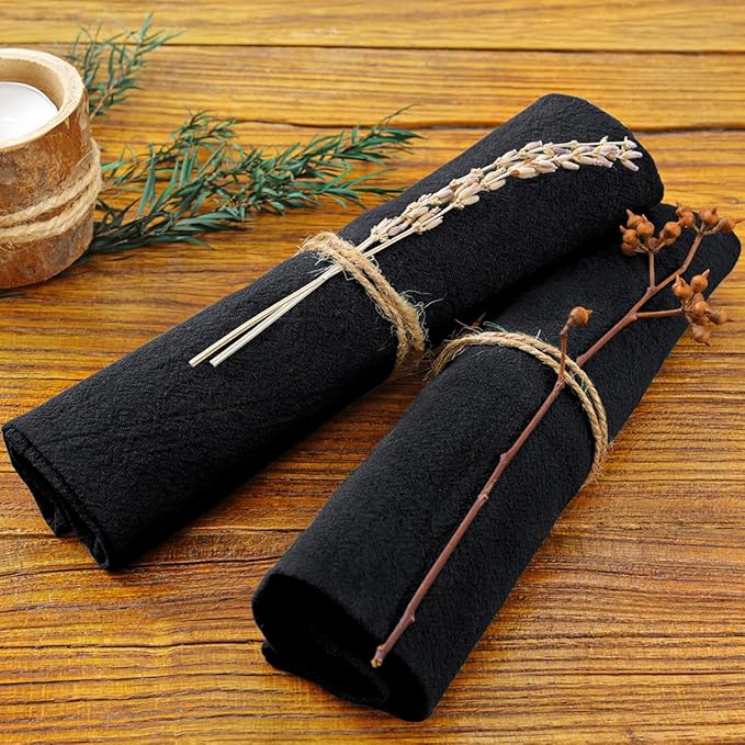 Socomi Cloth Napkins Black Summer Washable Reusable Bulk Linen Cotton Napkins Set of 4 17"x17" for Wedding Party Bridal Baby Shower Birthday Dining Table Decorations