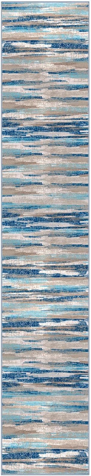 Lansny Modern Abstract Runners for Hallways 3x14, Washable Runner Rug Non-Slip Indoor Soft Long Hallway Runner Rug, Thin Print Faux Wool Floor Carpet for Hall Entryway Kitchen, Blue
