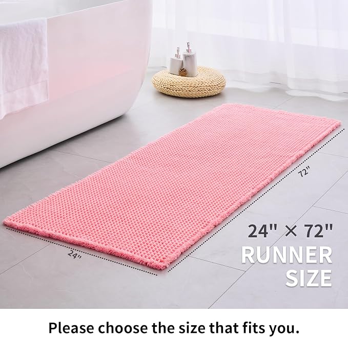 Disolla Waffle Bath Mat, Non Slip Absorbent Bathroom Runner Rug, Washable Quick Dry Ultra Soft Long Bathroom Floor Mat, Large Pink Bath Rug for Tub Shower, 24''x70''