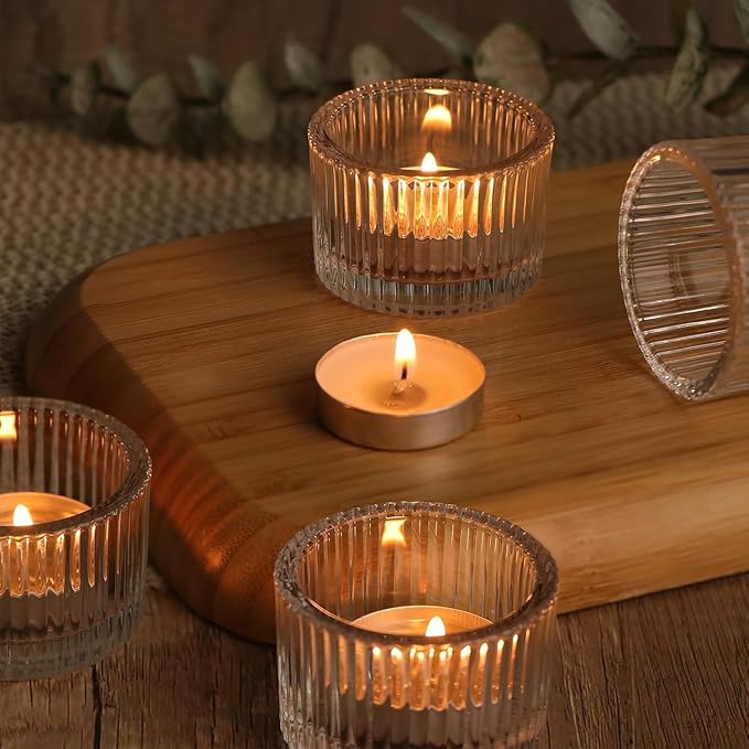 HAVITI 36 Pcs Clear Tealight Candle Holders with 36PCS Tea Lights Candles, Glass Votive Candle Holders Set for Table Centerpiece, Home Decor and Party Supplies