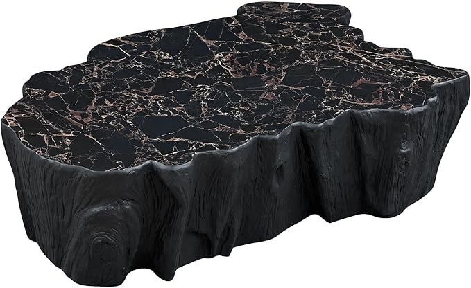 WILLIAMSPACE 48.62" Irregular Coffee Table with Tree Root Design for Living Room, Modern Luxury Fiberglass Center Table with Unique Shape, Accent End Tea Table for Apartment, No Need Assembly (Black)