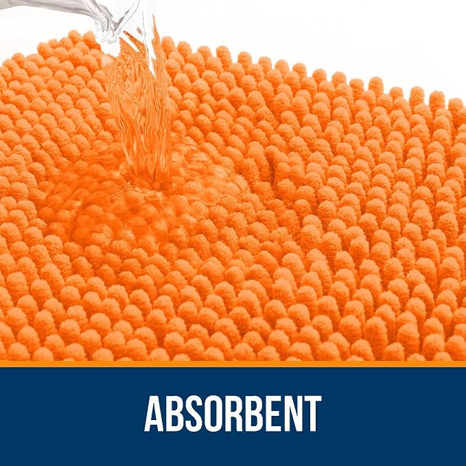 OLANLY Bathroom Runner Rugs 70x24, Extra Soft Absorbent Chenille Bath Rugs, Rubber Backing Quick Dry, Machine Washable Long Bath Mats for Bathroom Floor, Tub and Shower, Home Decor Accessories, Orange
